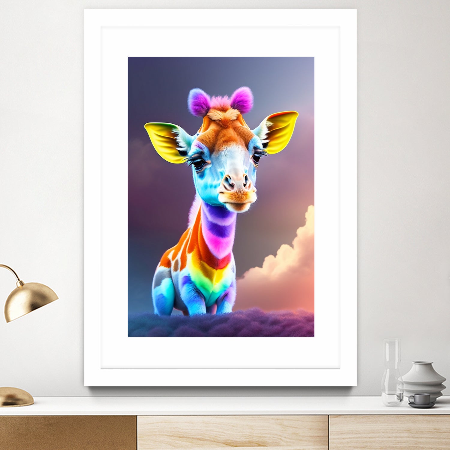 Cute baby giraffe colorful art with rainbow colors by ALMA Studio on GIANT ART - fuchsia digital painting