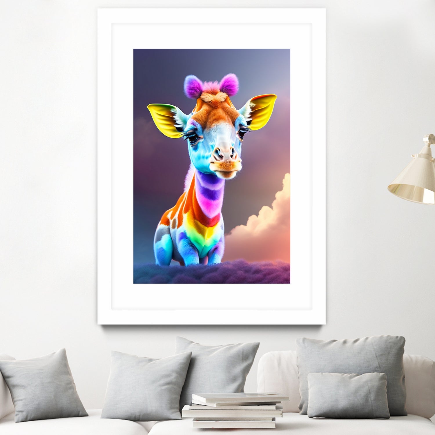 Cute baby giraffe colorful art with rainbow colors by ALMA Studio on GIANT ART - fuchsia digital painting