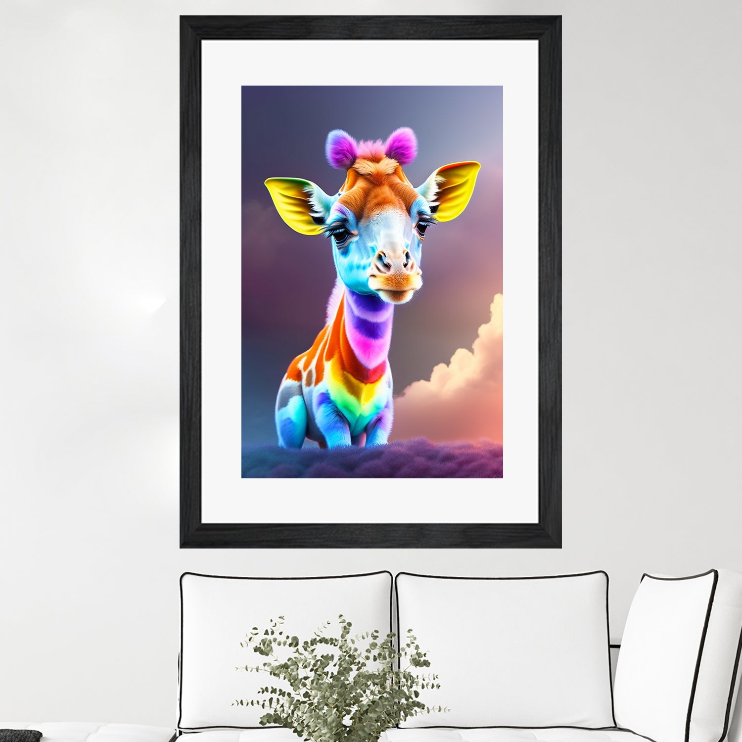 Cute baby giraffe colorful art with rainbow colors by ALMA Studio on GIANT ART - fuchsia digital painting