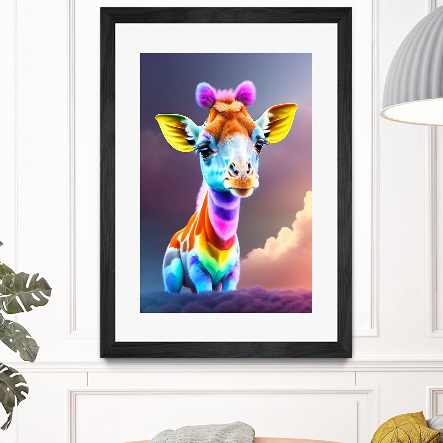 Cute baby giraffe colorful art with rainbow colors by ALMA Studio on GIANT ART - fuchsia digital painting