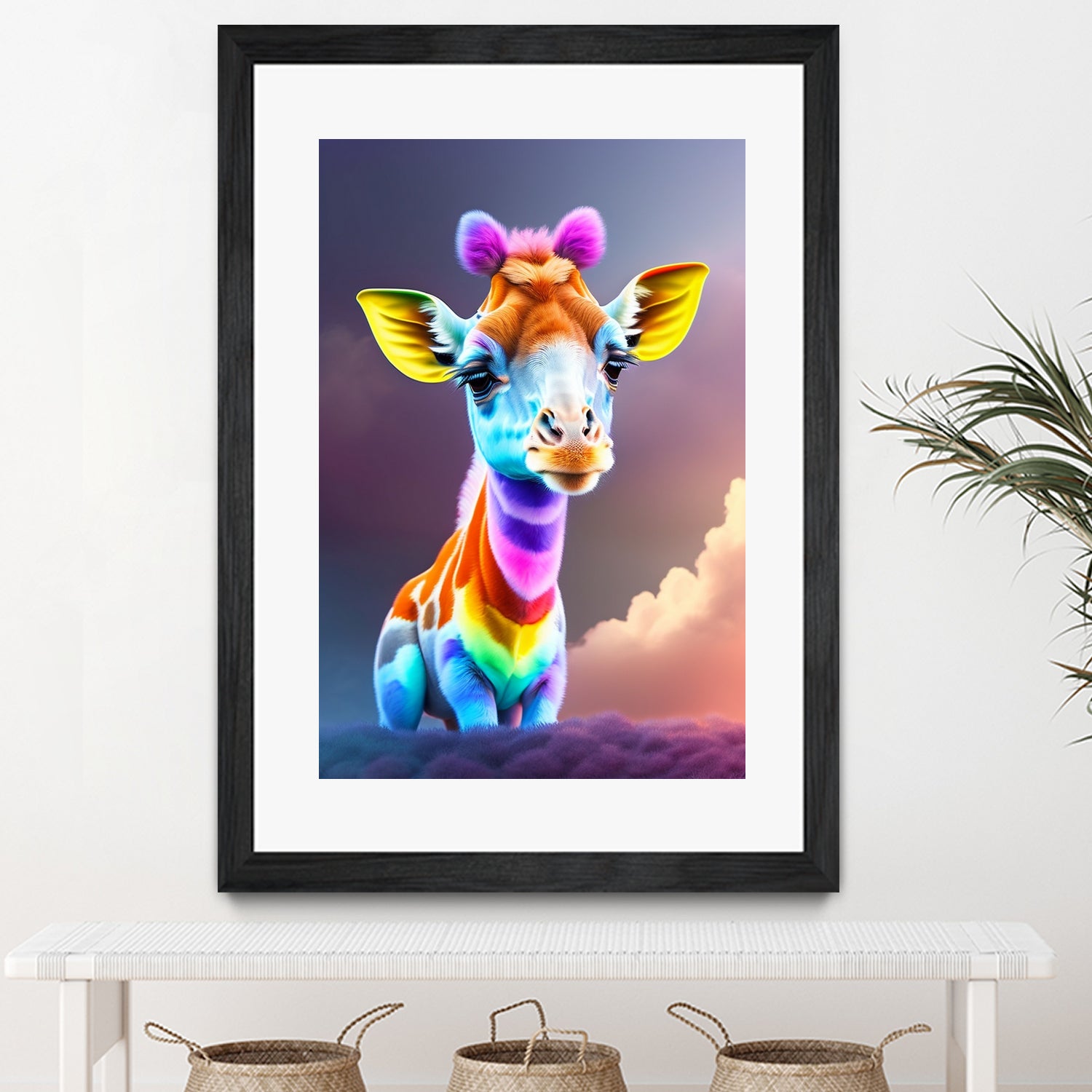 Cute baby giraffe colorful art with rainbow colors by ALMA Studio on GIANT ART - fuchsia digital painting