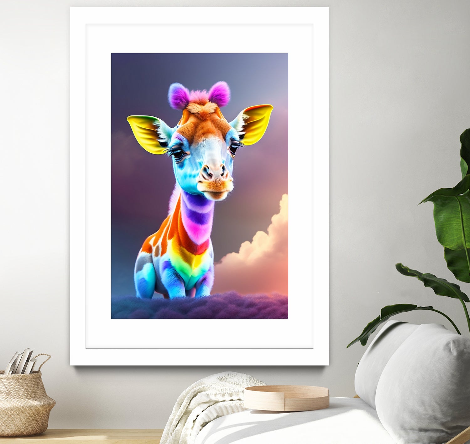 Cute baby giraffe colorful art with rainbow colors by ALMA Studio on GIANT ART - fuchsia digital painting