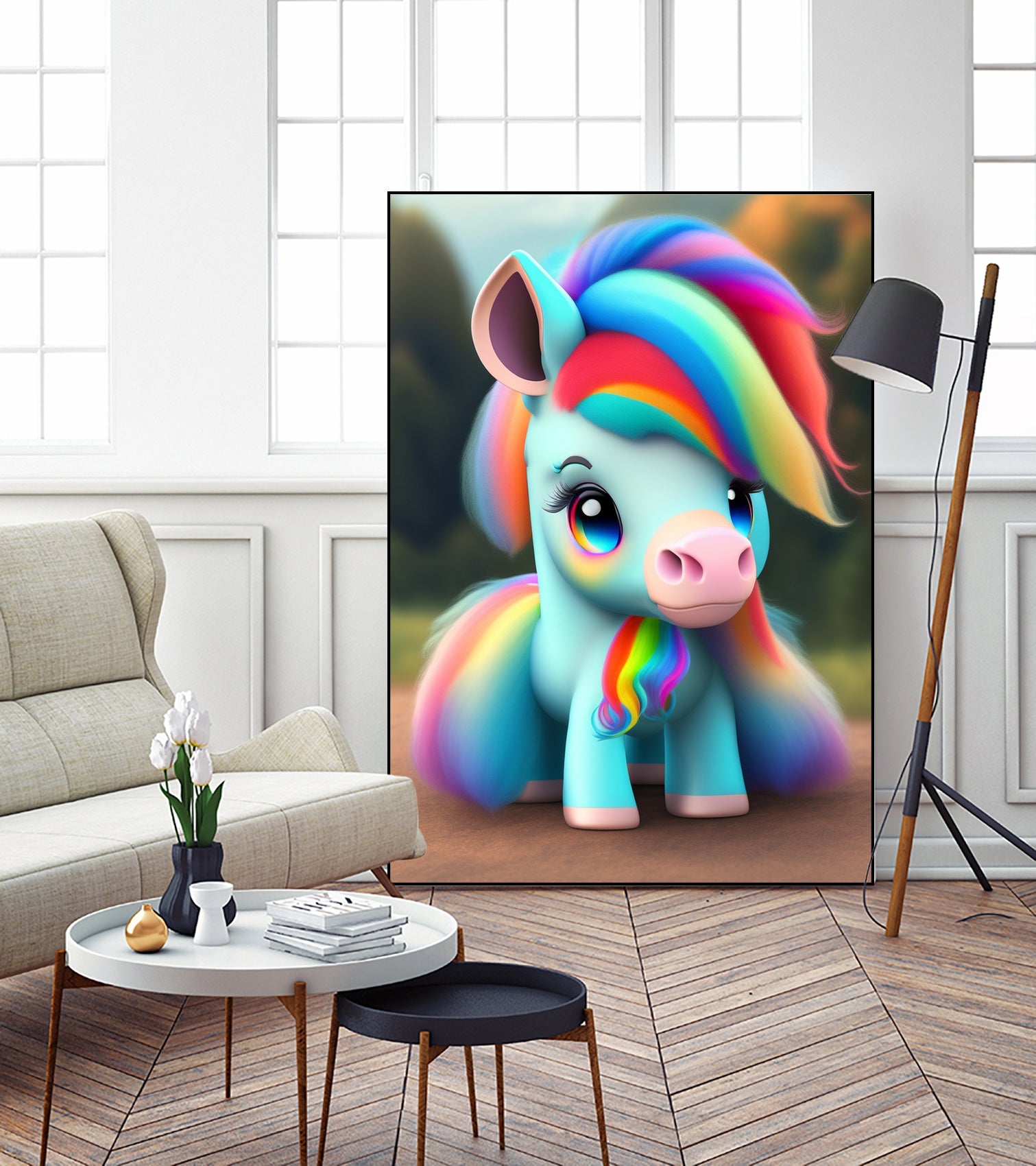 Cute baby pony with rainbow colors fantasy art colorful by ALMA Studio on GIANT ART - orange digital painting