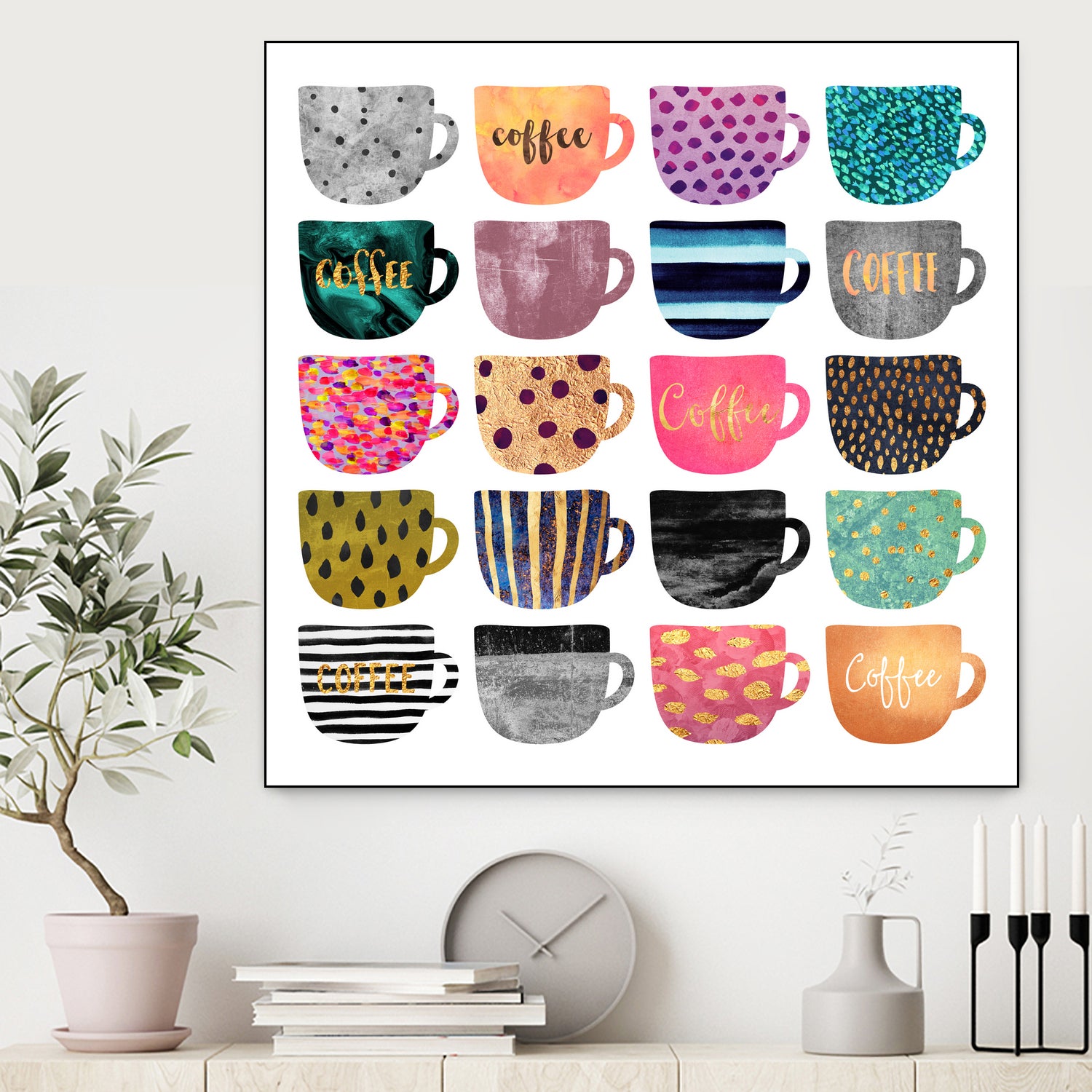 Pretty Coffee Cups by Elisabeth Fredriksson on GIANT ART - pink mixed media