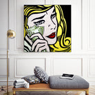 Crying Girl wipes tears by money by Artem Avetisyan on GIANT ART - yellow digital drawing