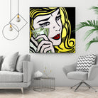 Crying Girl wipes tears by money by Artem Avetisyan on GIANT ART - yellow digital drawing