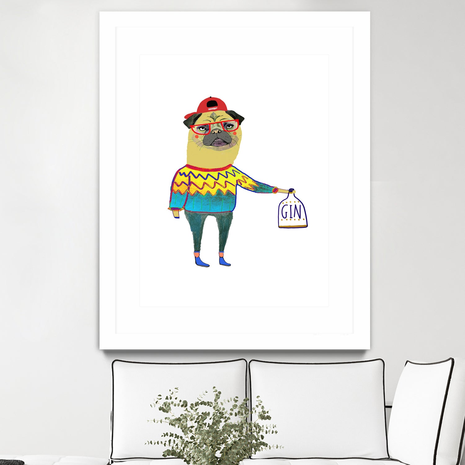 gin pug by Ashley Percival on GIANT ART - white digital drawing