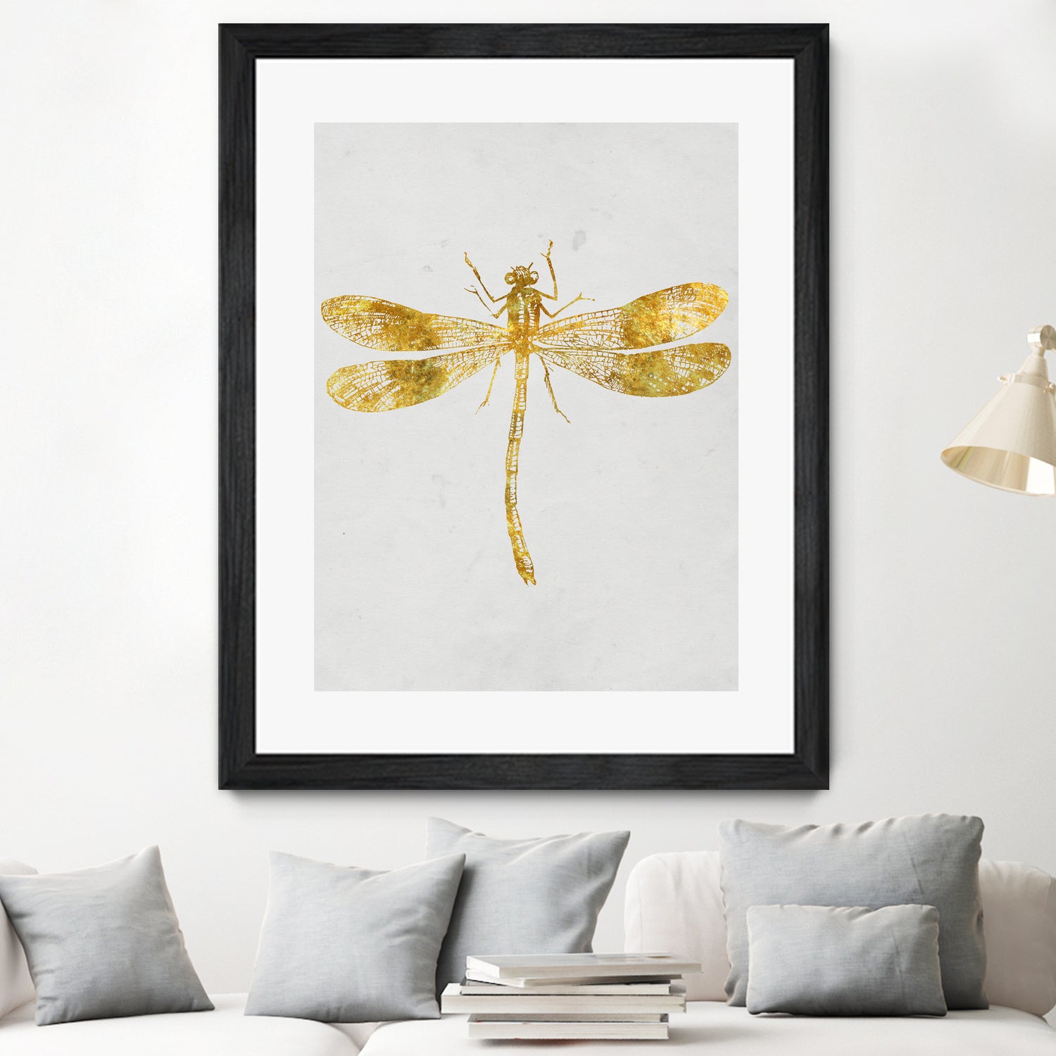 Golden Dragonfly by Patrycja Polechonska on GIANT ART - gray mixed media