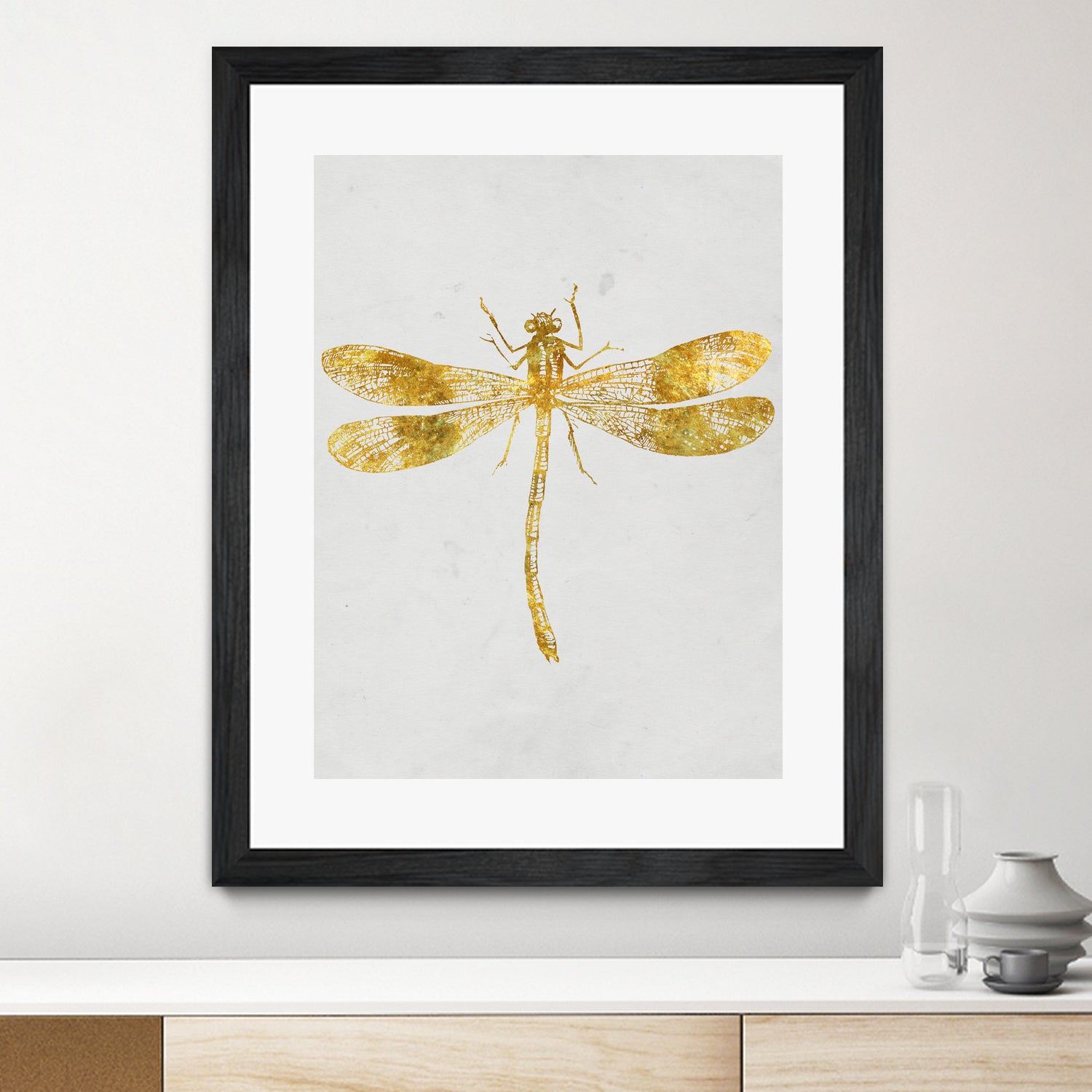 Golden Dragonfly by Patrycja Polechonska on GIANT ART - gray mixed media