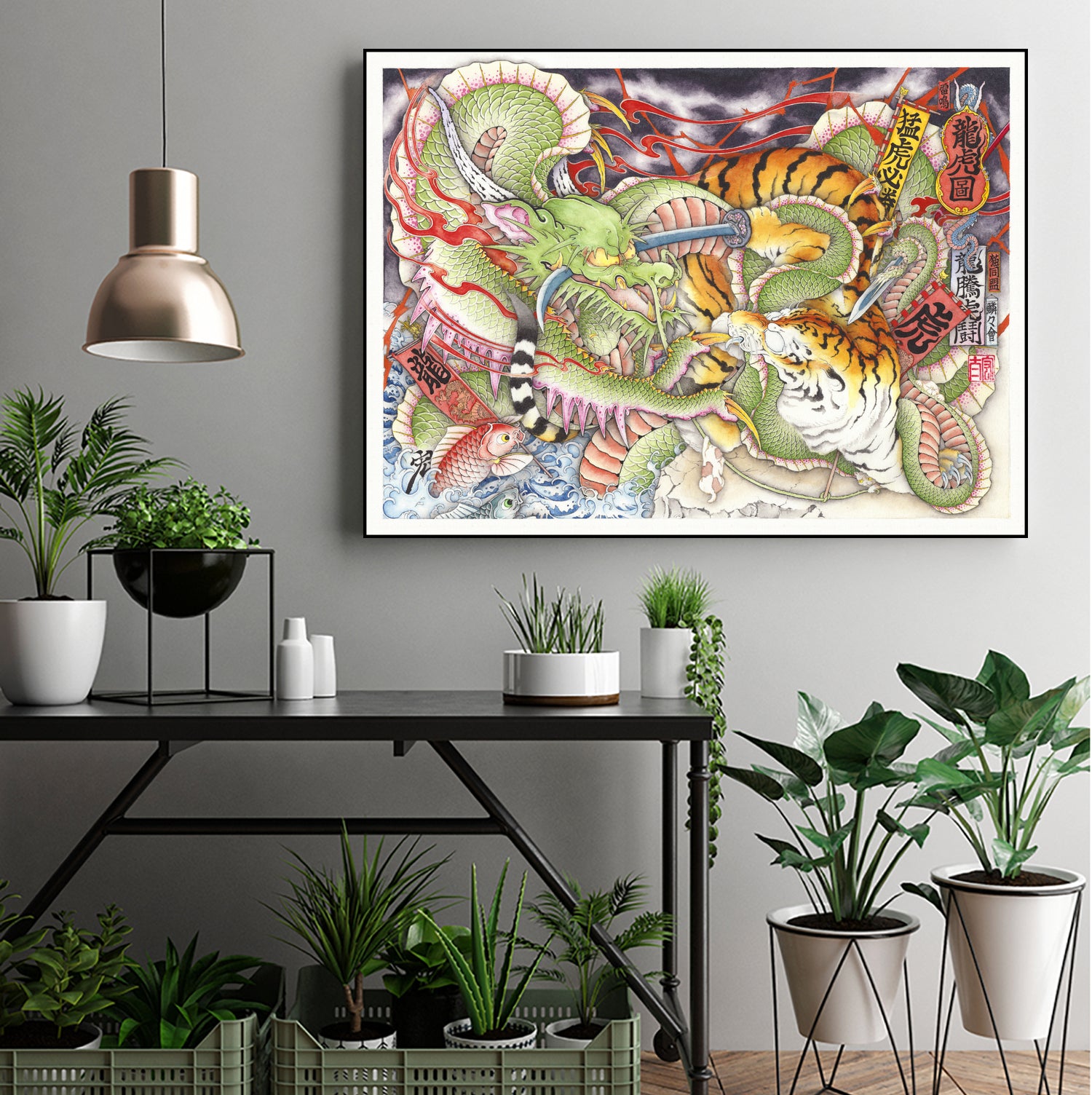 Tigers vs Dragons by Kota Nakatsubo on GIANT ART - green photo illustration