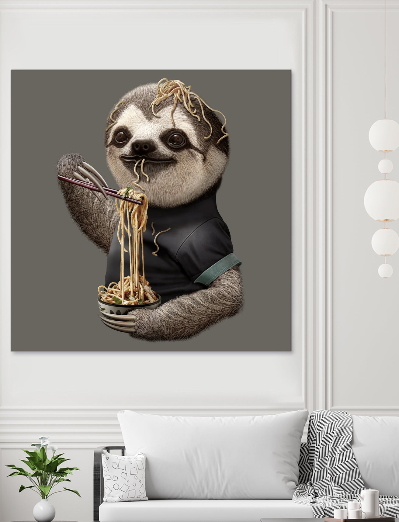 SLOTH EAT NOODLE by JUMALI KATANI on GIANT ART - gray digital drawing