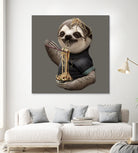 SLOTH EAT NOODLE by JUMALI KATANI on GIANT ART - gray digital drawing