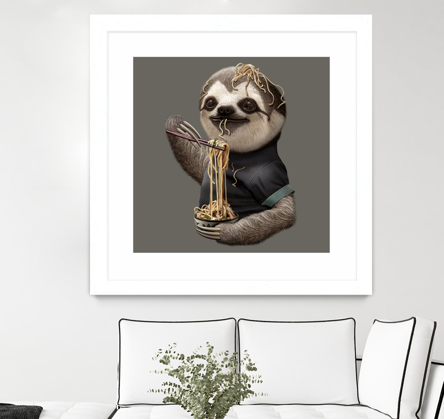 SLOTH EAT NOODLE by JUMALI KATANI on GIANT ART - gray digital drawing