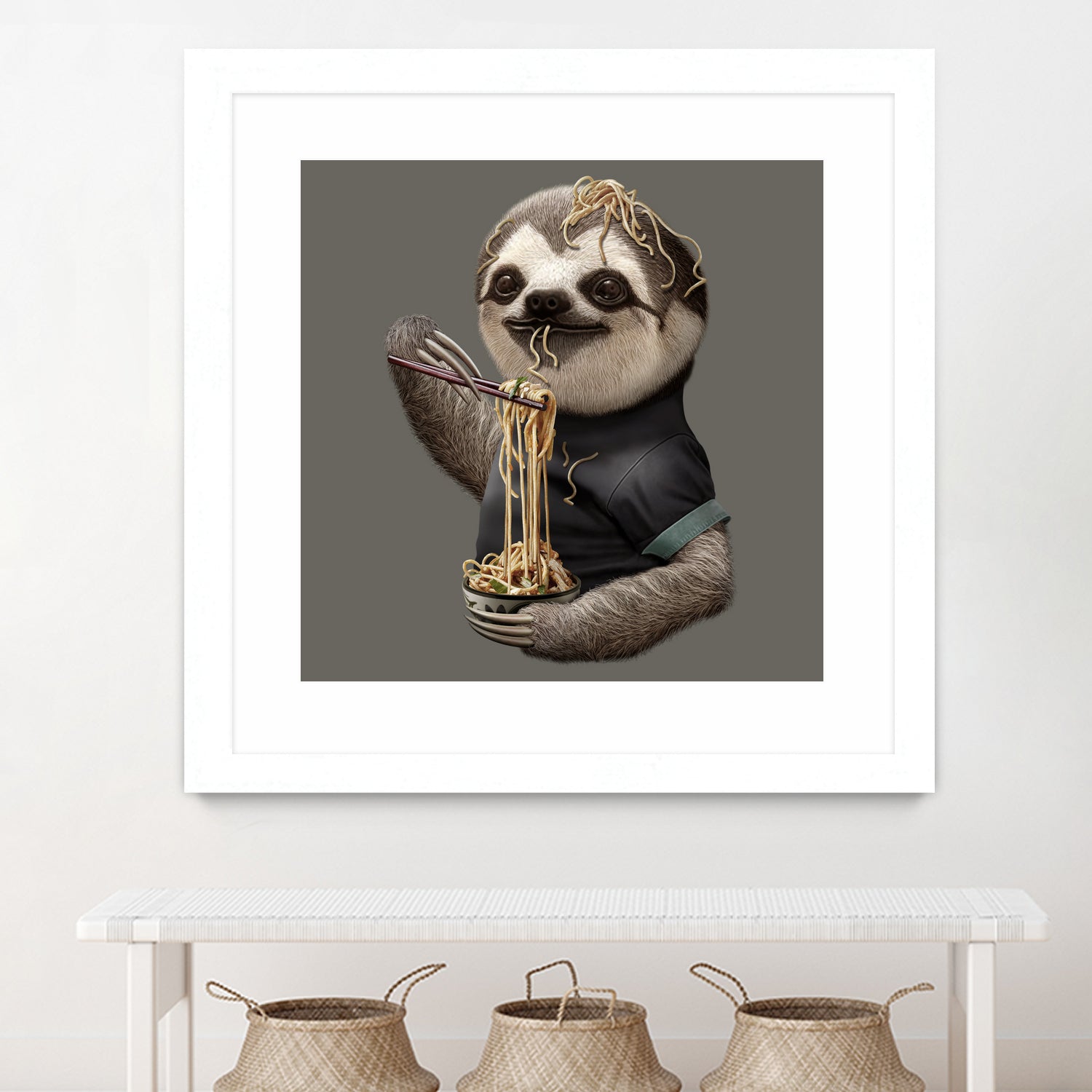 SLOTH EAT NOODLE by JUMALI KATANI on GIANT ART - gray digital drawing