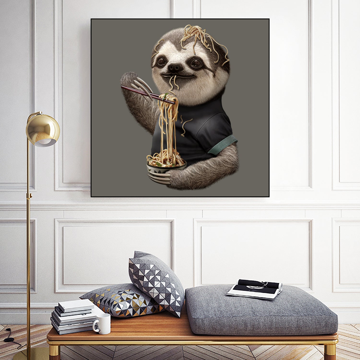 SLOTH EAT NOODLE by JUMALI KATANI on GIANT ART - gray digital drawing