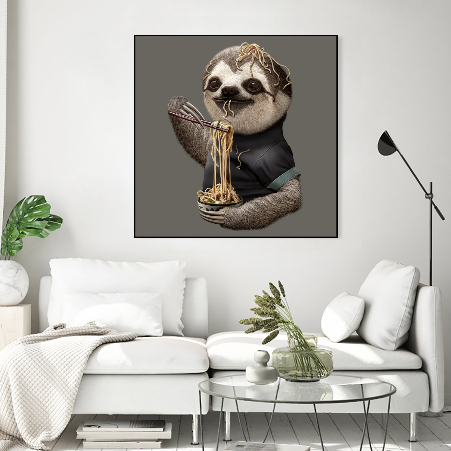 SLOTH EAT NOODLE by JUMALI KATANI on GIANT ART - gray digital drawing