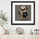 SLOTH EAT NOODLE by JUMALI KATANI on GIANT ART - gray digital drawing