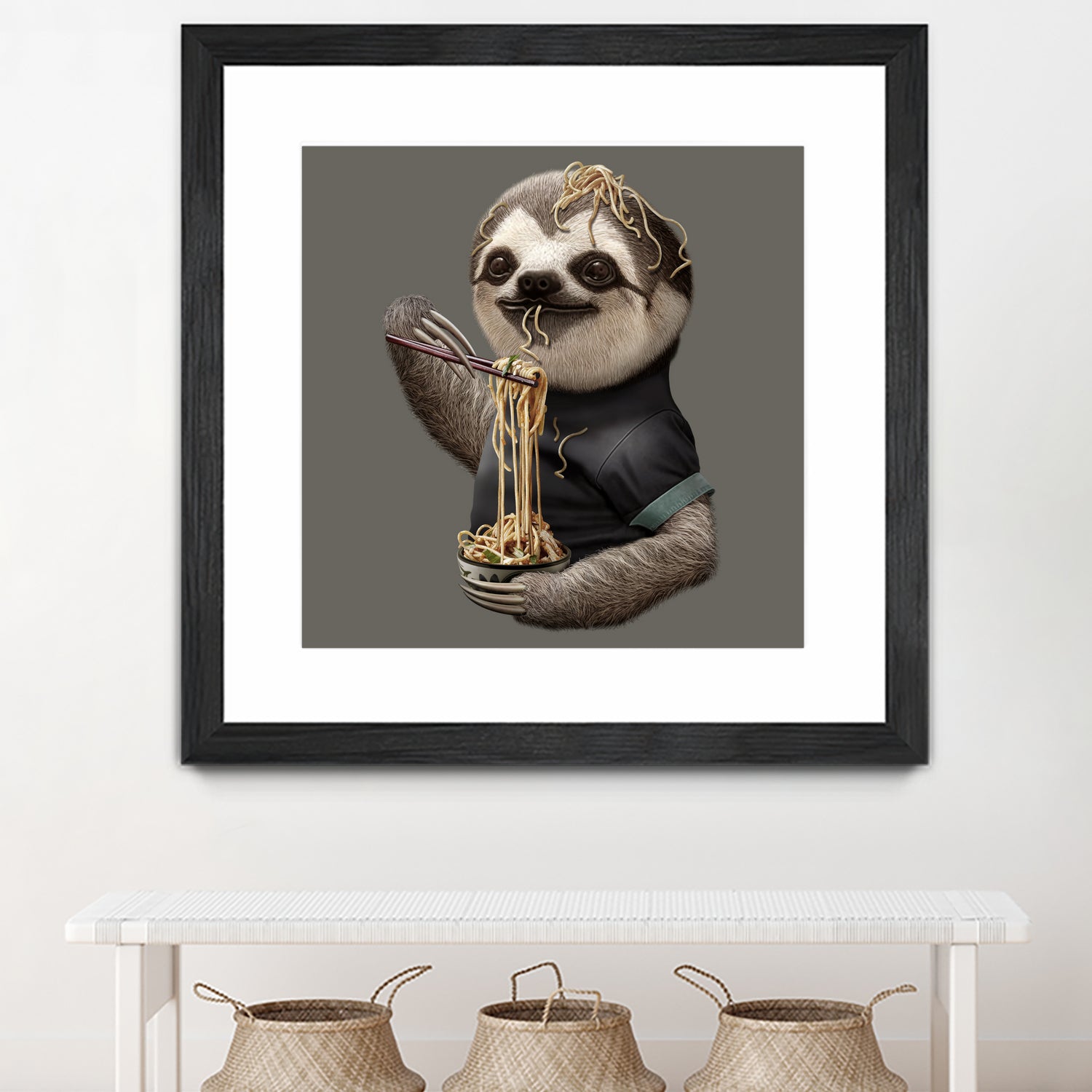 SLOTH EAT NOODLE by JUMALI KATANI on GIANT ART - gray digital drawing