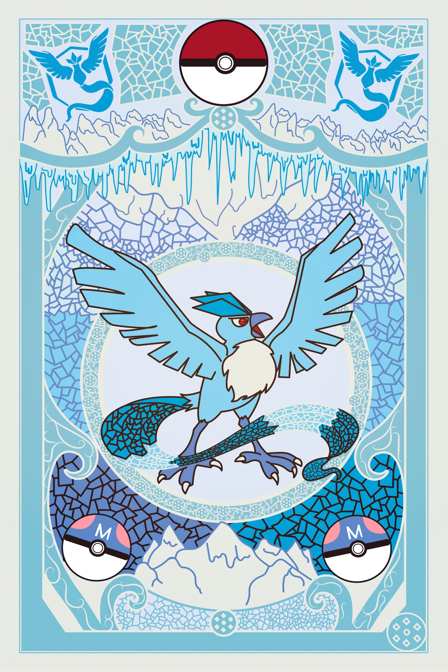 Stained Glass Articuno: Pokemon GO Edition by Erin Fitzgerald on GIANT ART - blue digital drawing