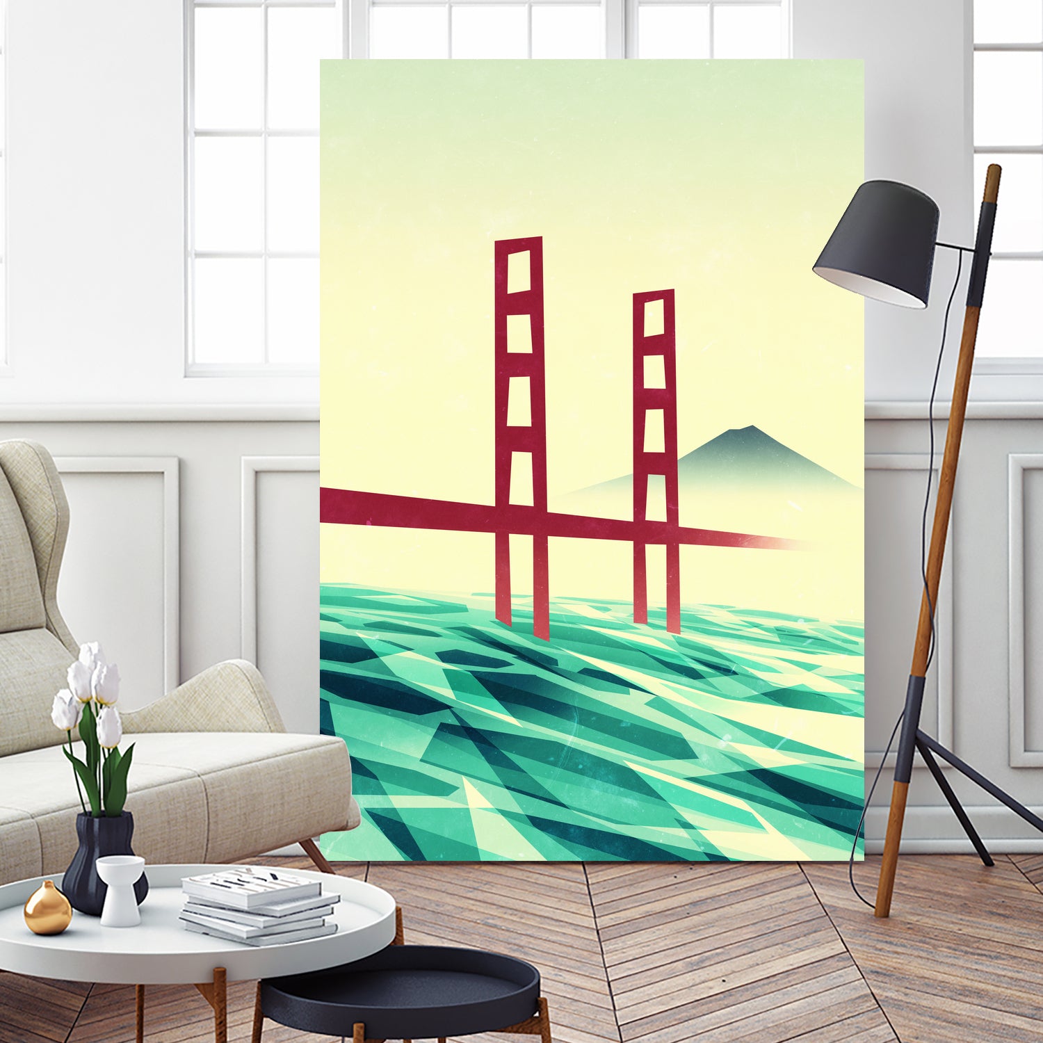 Misty day at The Golden Gate by Sjoerd Piepenbrink on GIANT ART - red vector illustration