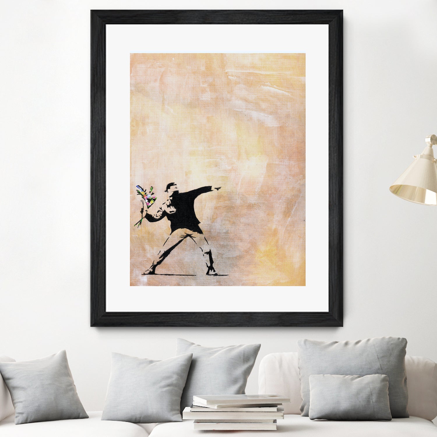 Banksy's Love is in the Air by Jose Bueras on GIANT ART - yellow digital drawing