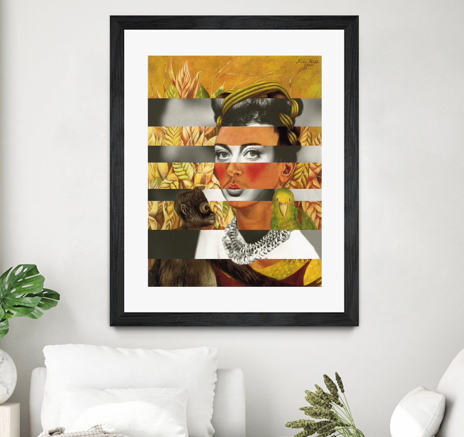 Frida Kahlo's Self Portrait with Parrot & Joan Crawford by Luigi Tarini on GIANT ART - yellow photo manipulation