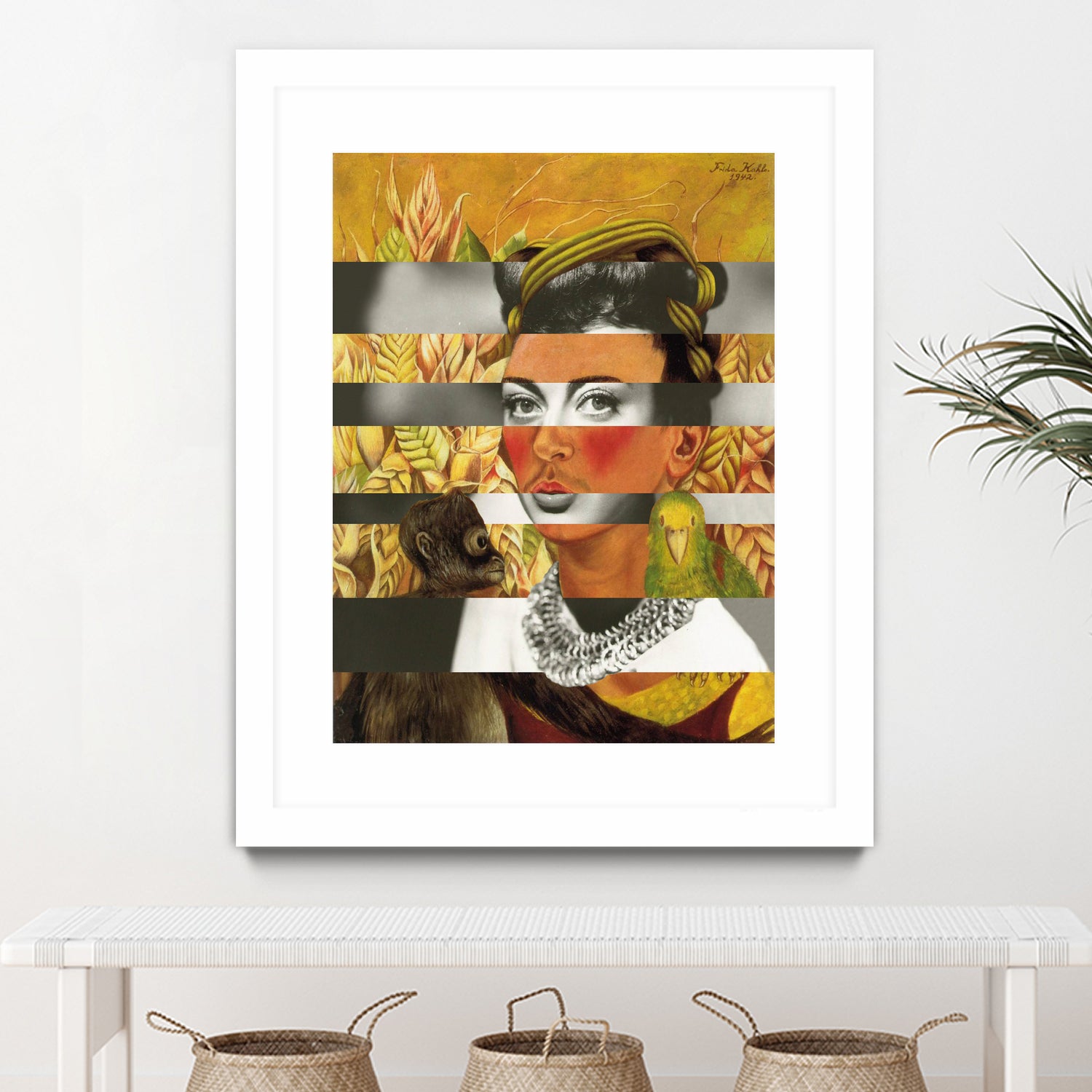 Frida Kahlo's Self Portrait with Parrot & Joan Crawford by Luigi Tarini on GIANT ART - yellow photo manipulation