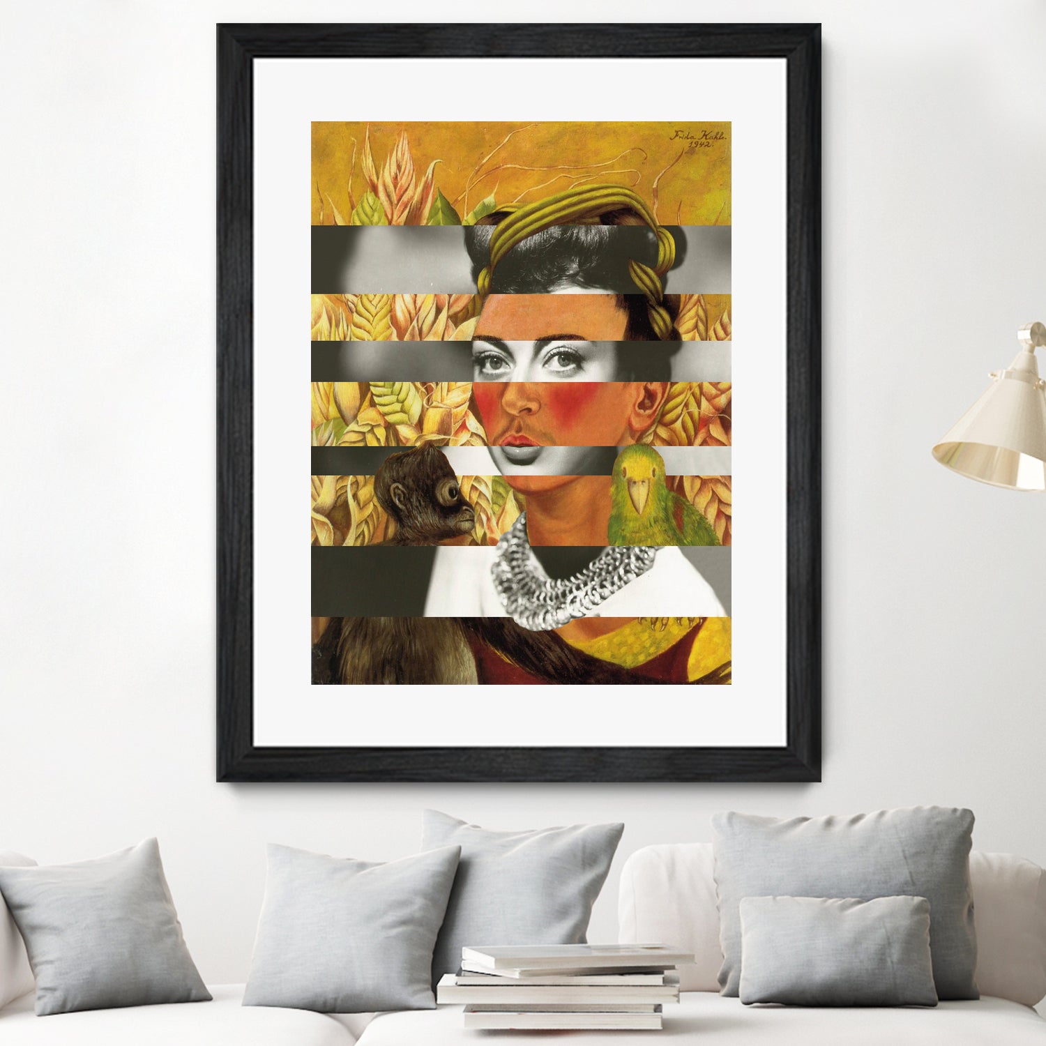 Frida Kahlo's Self Portrait with Parrot & Joan Crawford by Luigi Tarini on GIANT ART - yellow photo manipulation