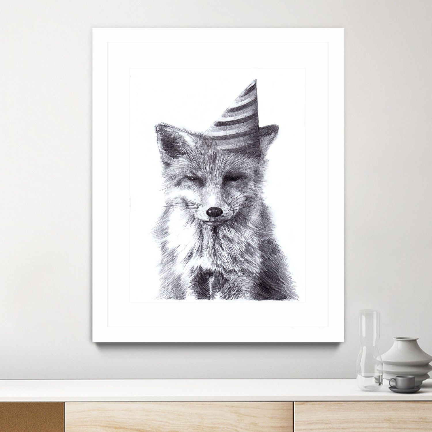 Party Fox by Kareena Harris on GIANT ART - black mixed media