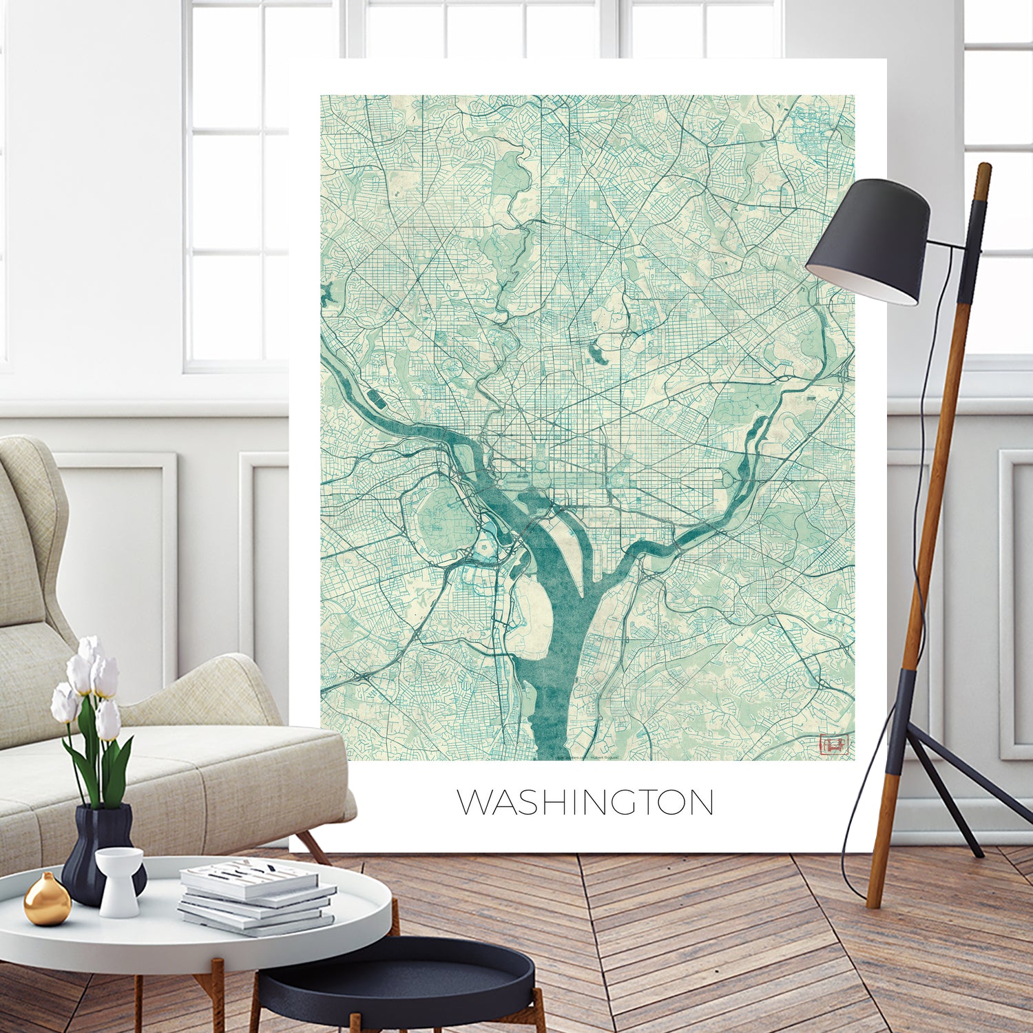 Washington Map Blue by Hubert Roguski on GIANT ART - blue digital painting