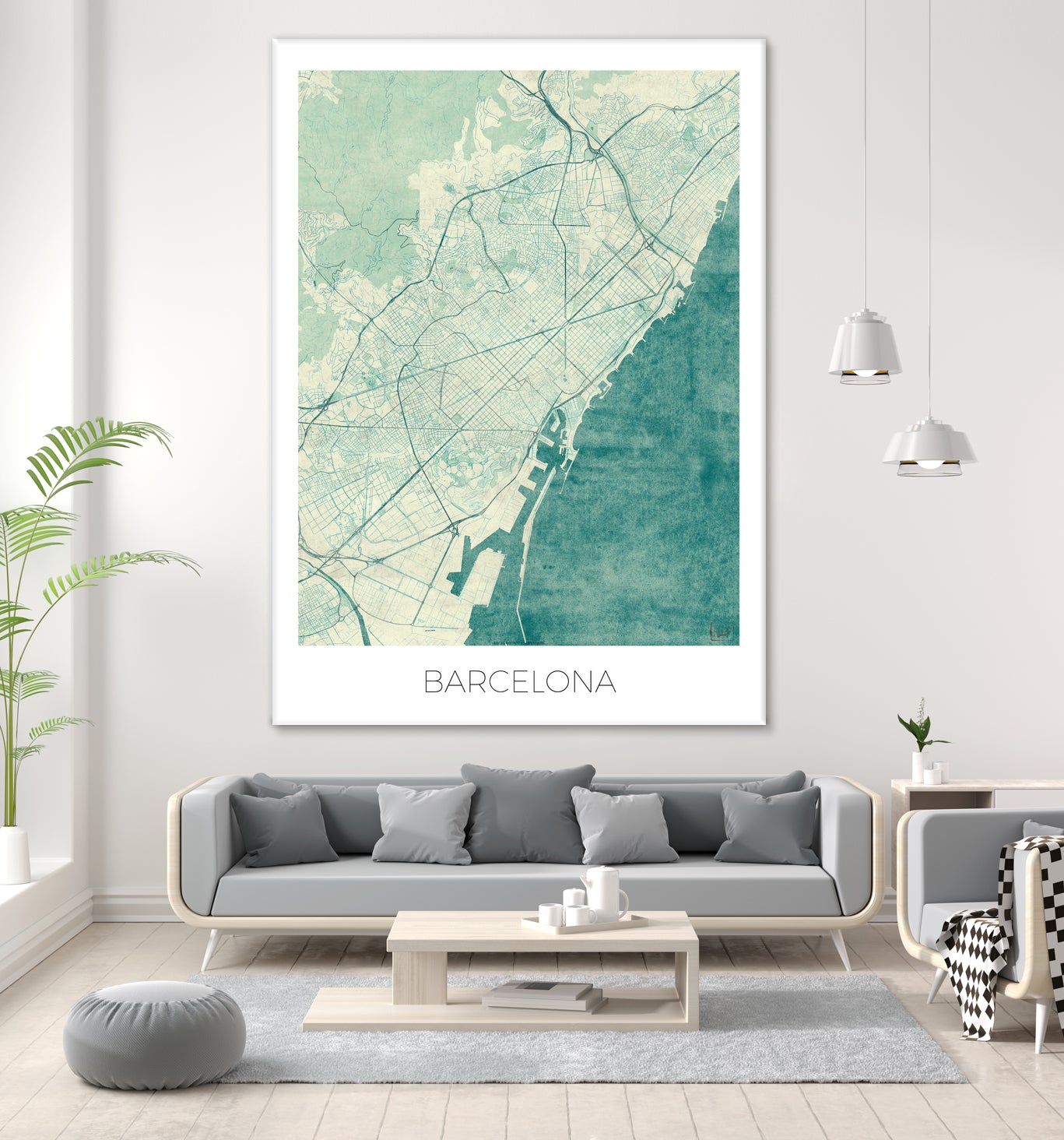 Barcelona Map Blue by Hubert Roguski on GIANT ART - blue digital painting