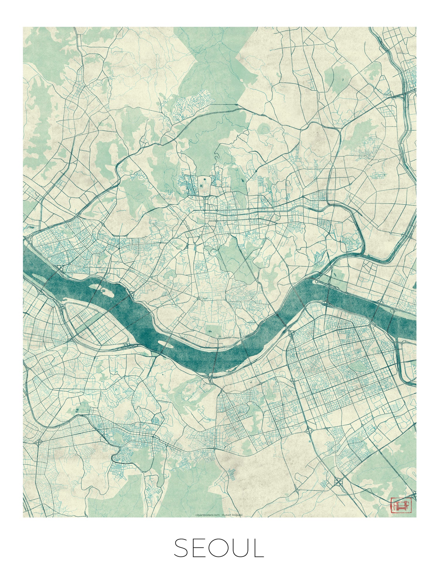 Seoul Map Blue by Hubert Roguski on GIANT ART - blue digital painting