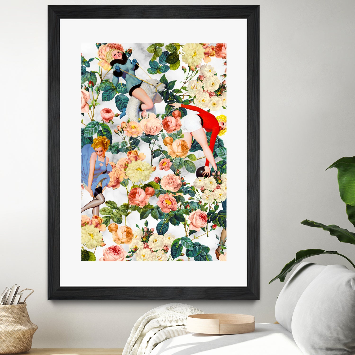 Floral and Pin Up Girls II Pattern by burcu korkmazyurek on GIANT ART - white digital painting