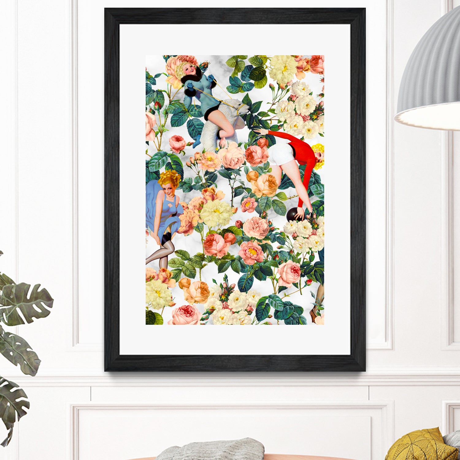 Floral and Pin Up Girls II Pattern by burcu korkmazyurek on GIANT ART - white digital painting