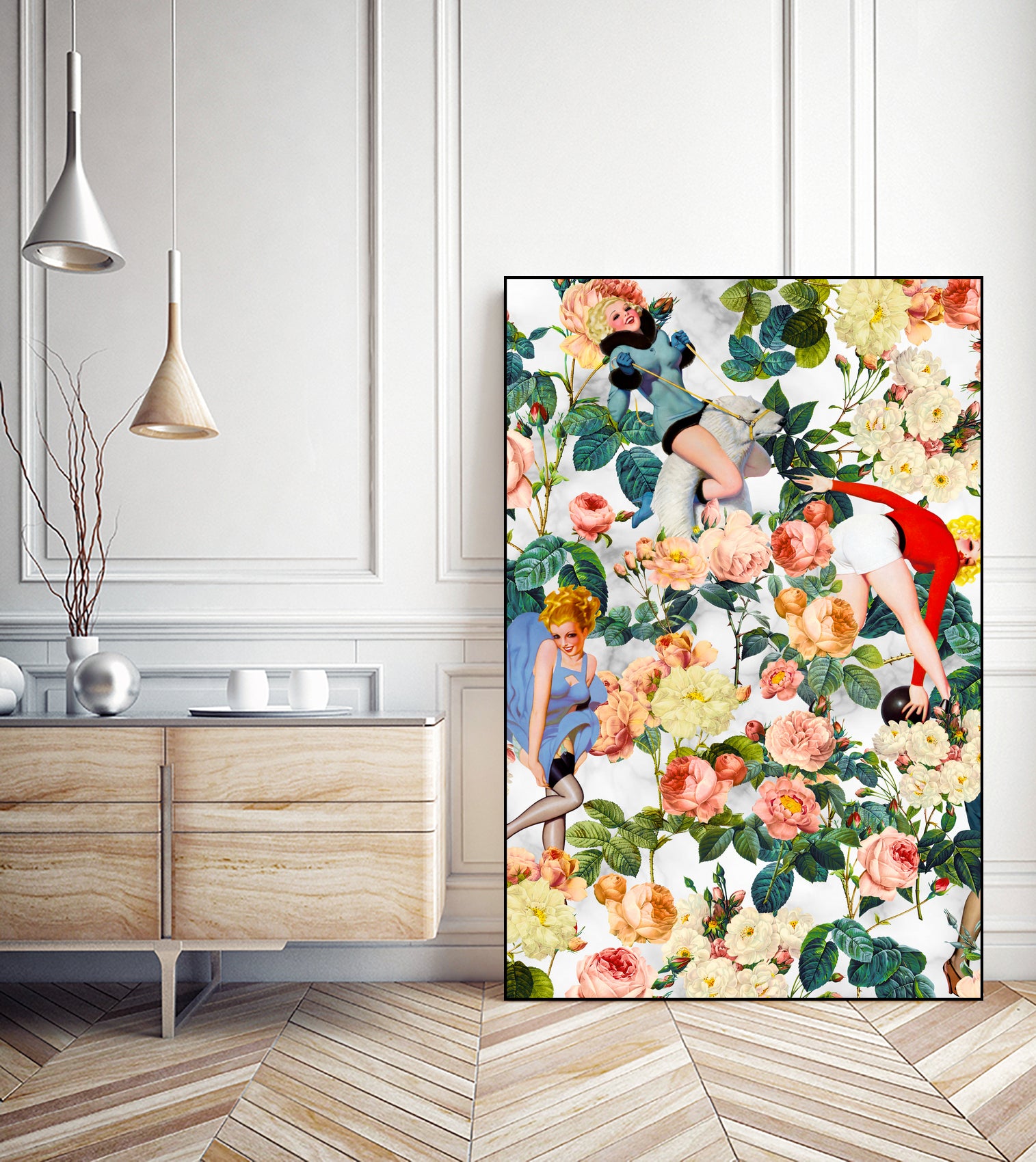 Floral and Pin Up Girls II Pattern by burcu korkmazyurek on GIANT ART - white digital painting