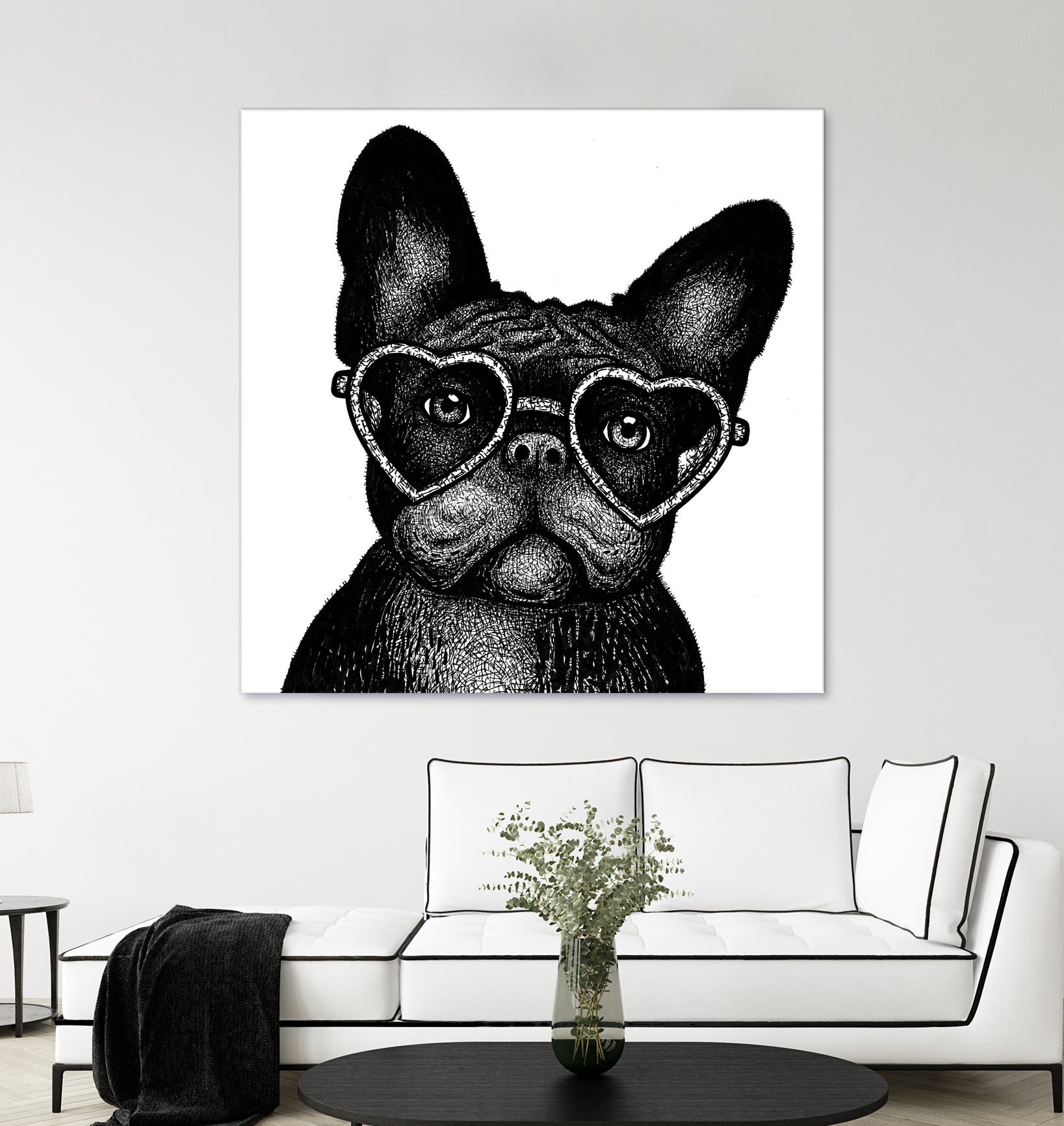 French bulldog portrait in glasses by Anastasiia Kononenko on GIANT ART - black cartooning