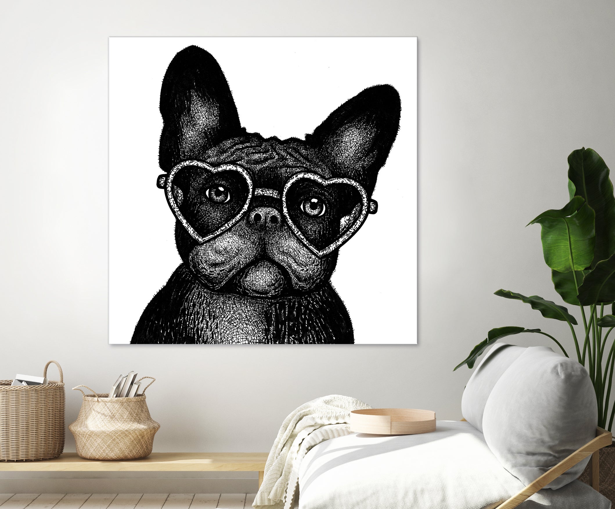 French bulldog portrait in glasses by Anastasiia Kononenko on GIANT ART - black cartooning