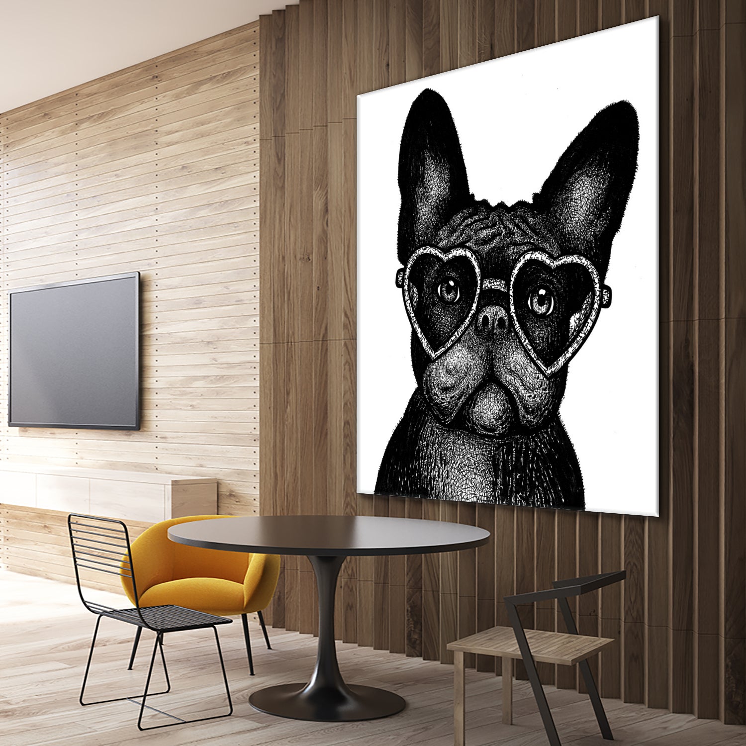 French bulldog portrait in glasses by Anastasiia Kononenko on GIANT ART - black cartooning