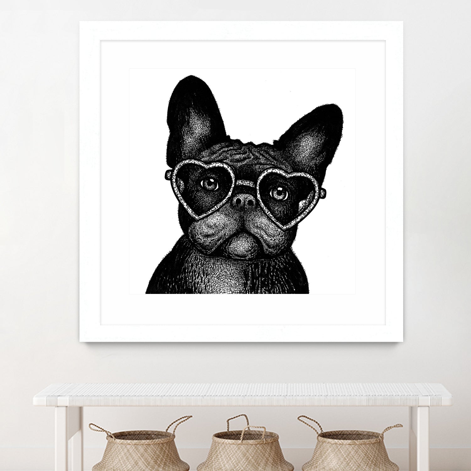 French bulldog portrait in glasses by Anastasiia Kononenko on GIANT ART - black cartooning