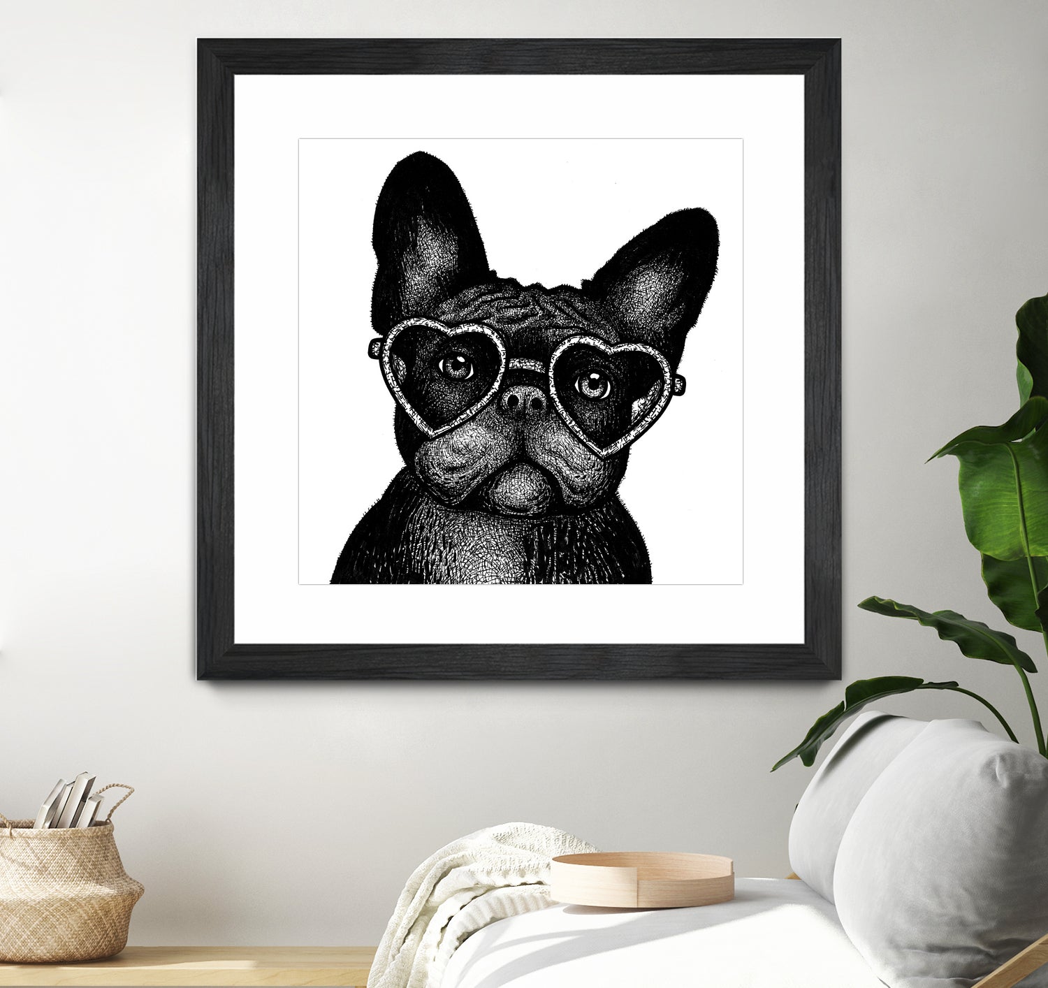 French bulldog portrait in glasses by Anastasiia Kononenko on GIANT ART - black cartooning