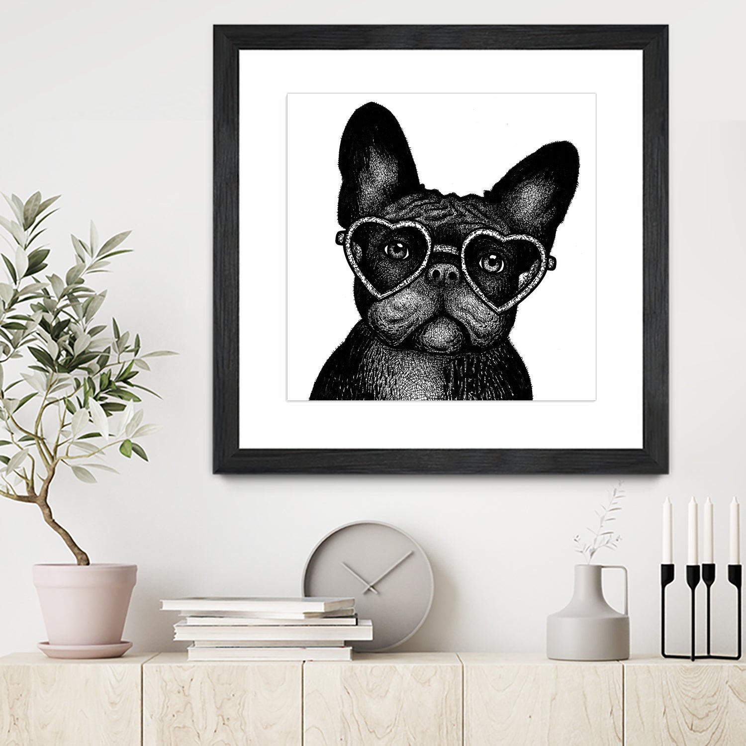 French bulldog portrait in glasses by Anastasiia Kononenko on GIANT ART - black cartooning