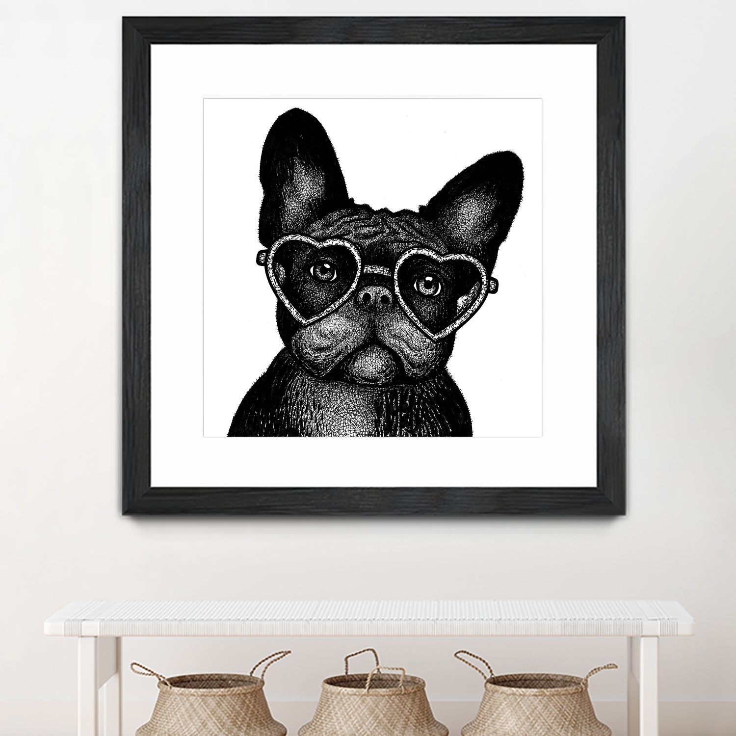 French bulldog portrait in glasses by Anastasiia Kononenko on GIANT ART - black cartooning