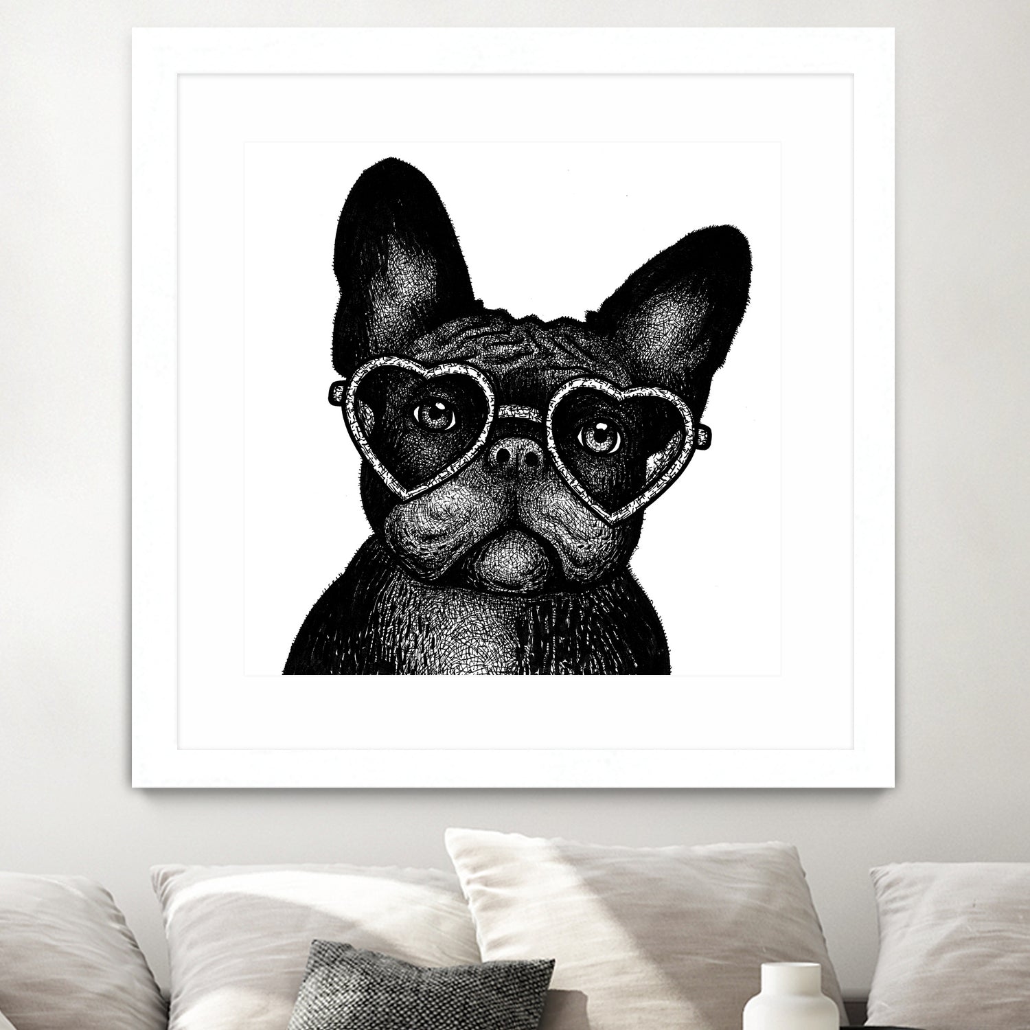 French bulldog portrait in glasses by Anastasiia Kononenko on GIANT ART - black cartooning