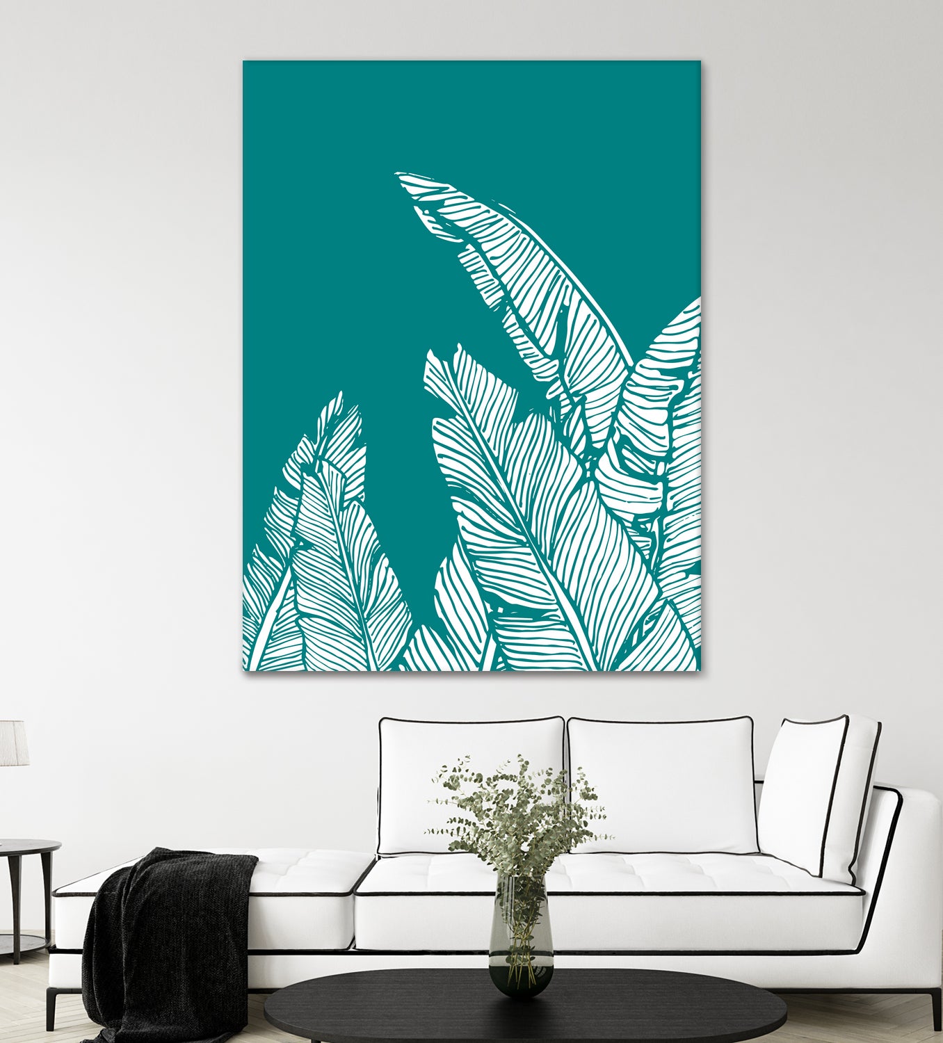 Banana Leaves on Teal by Daniela di Niro on GIANT ART - blue digital drawing