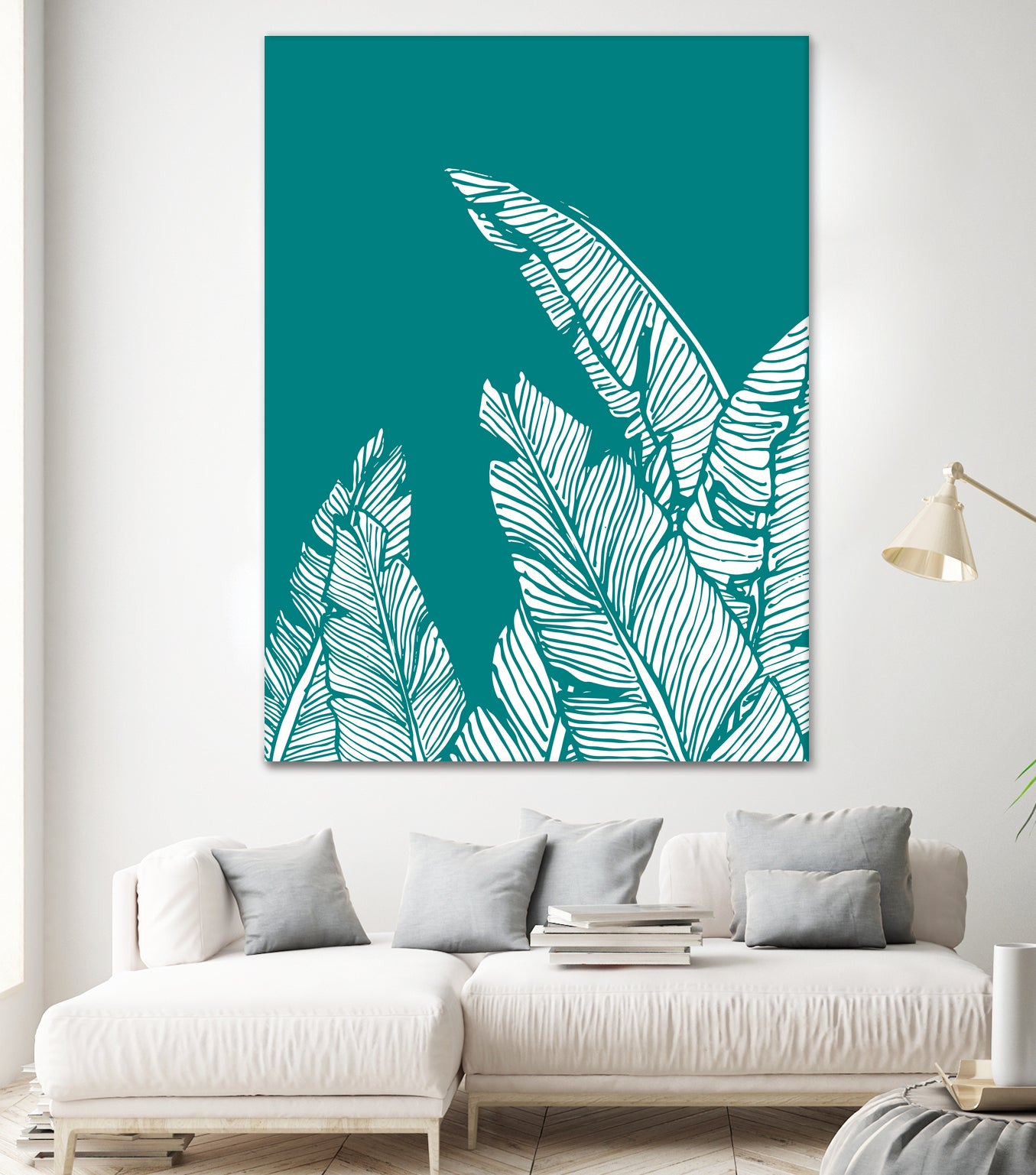 Banana Leaves on Teal by Daniela di Niro on GIANT ART - blue digital drawing