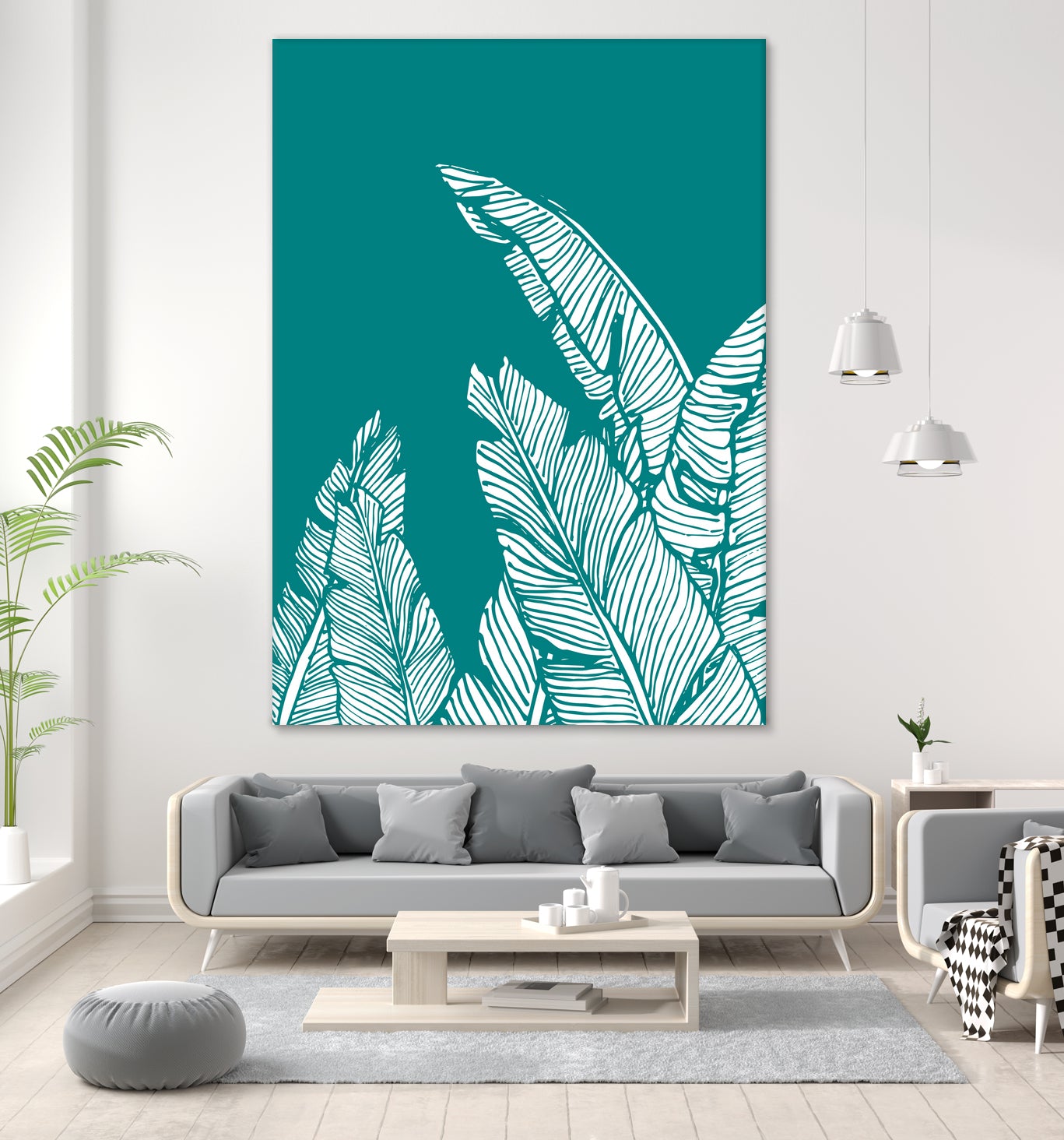 Banana Leaves on Teal by Daniela di Niro on GIANT ART - blue digital drawing