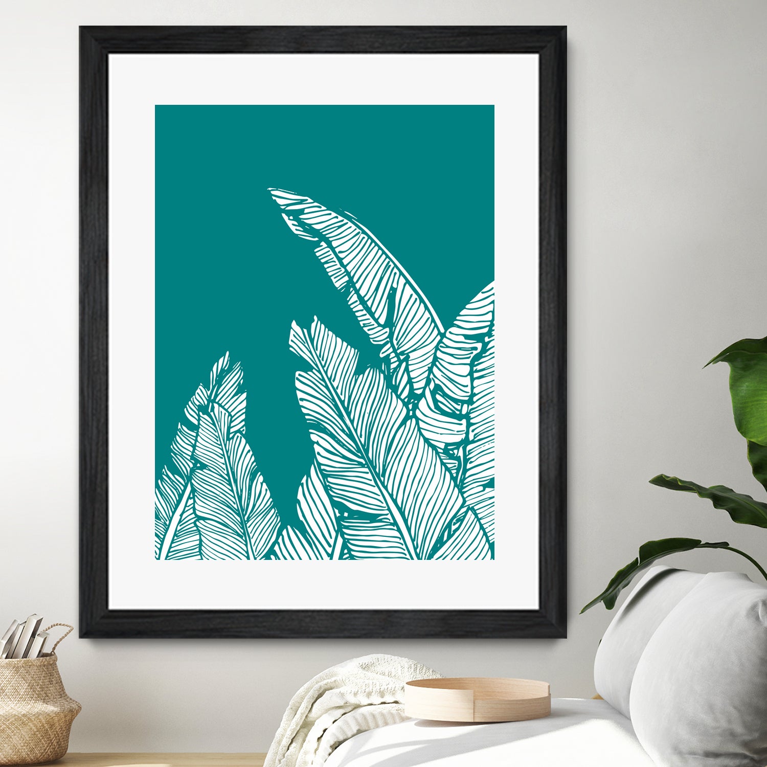 Banana Leaves on Teal by Daniela di Niro on GIANT ART - blue digital drawing