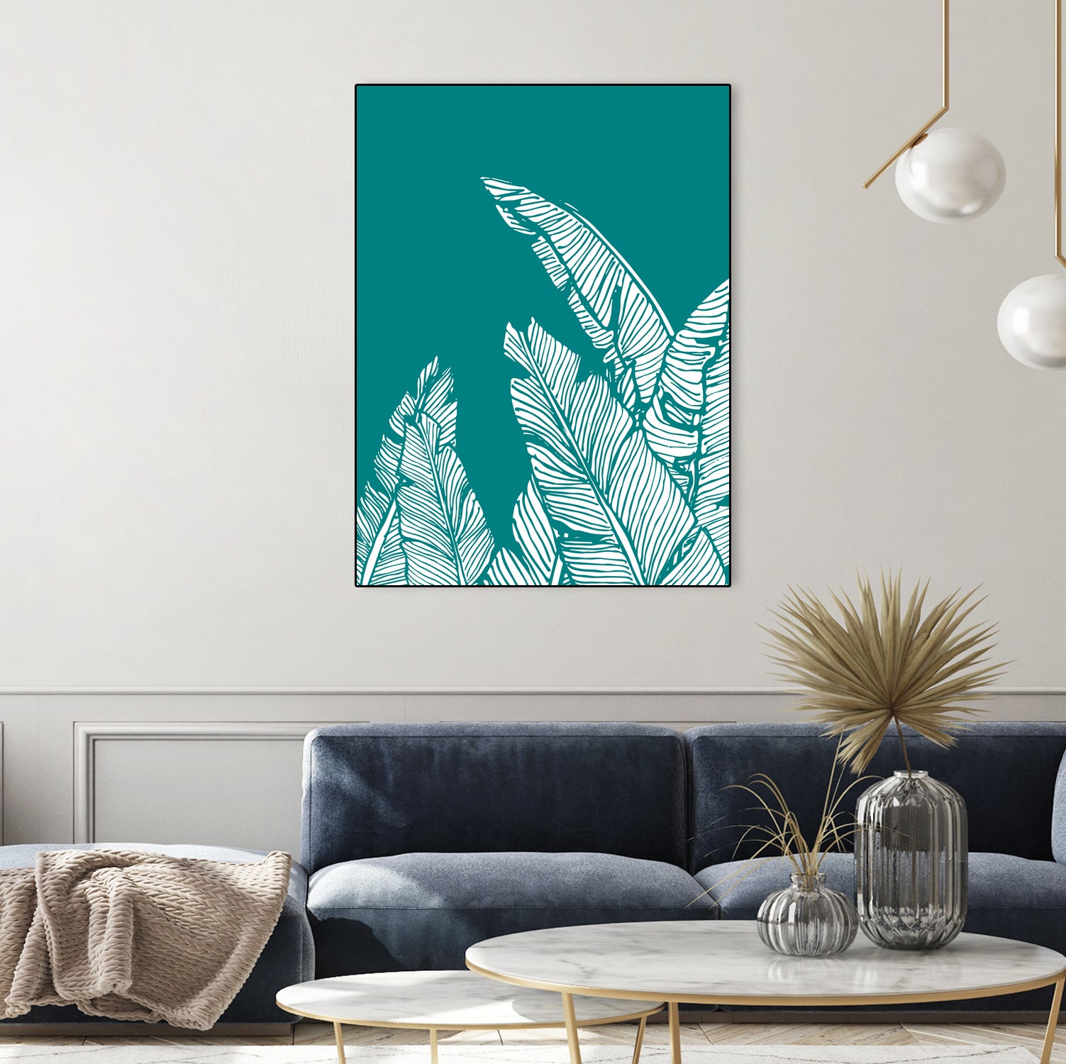 Banana Leaves on Teal by Daniela di Niro on GIANT ART - blue digital drawing