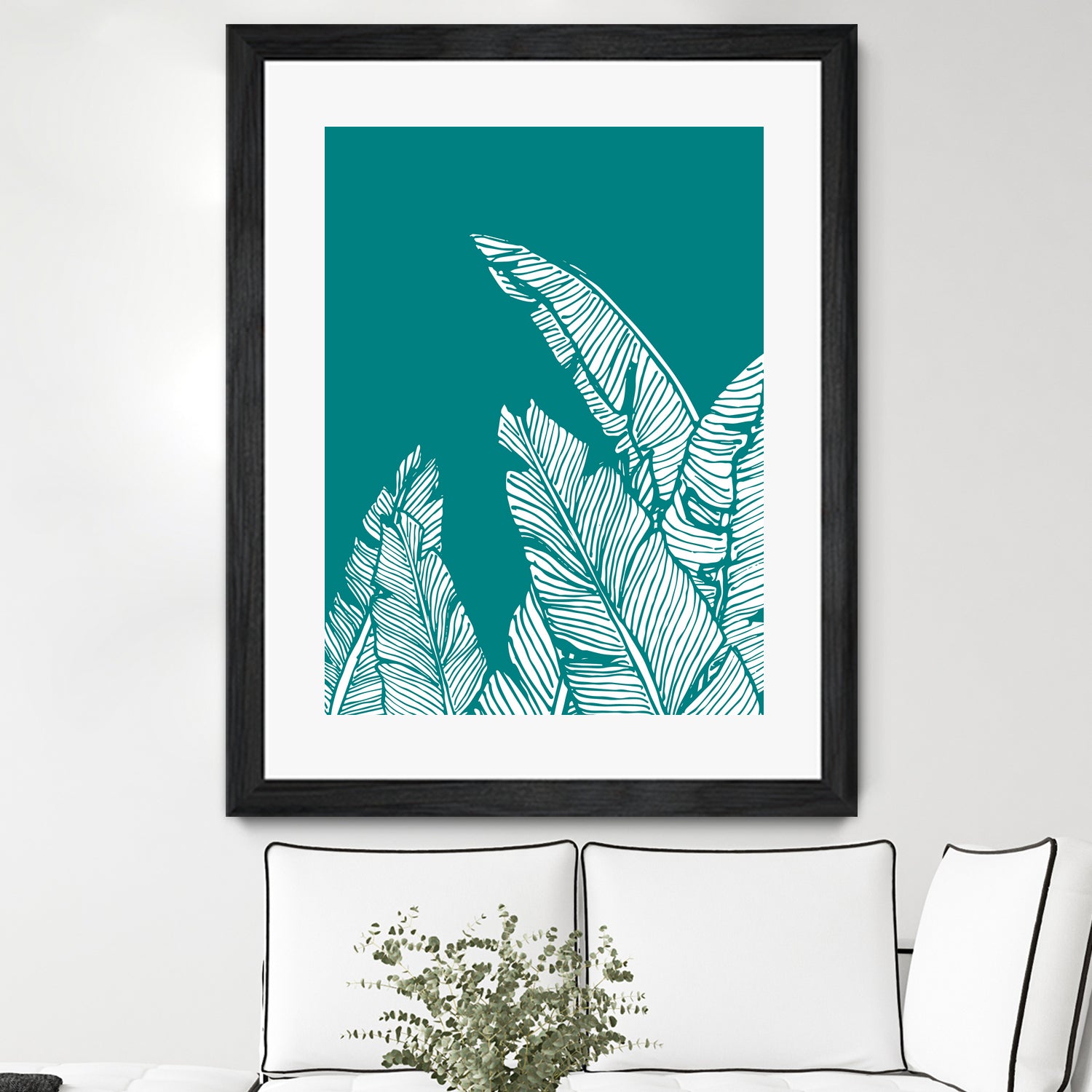 Banana Leaves on Teal by Daniela di Niro on GIANT ART - blue digital drawing