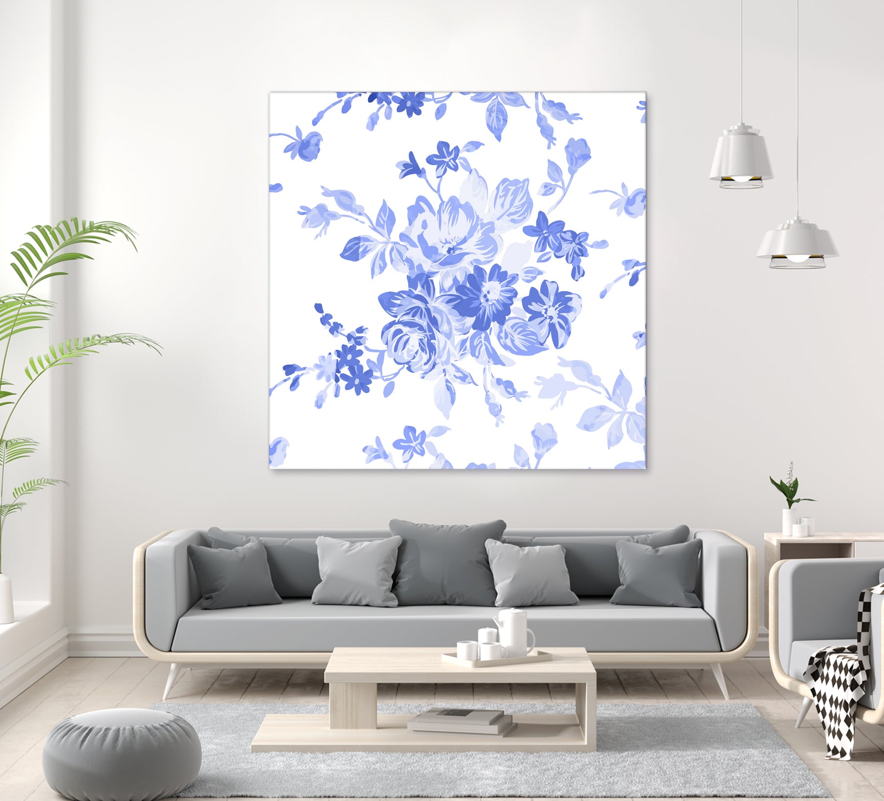 Blue Flowers - Floral Pattern Art by salome mikaberidze on GIANT ART - blue digital drawing